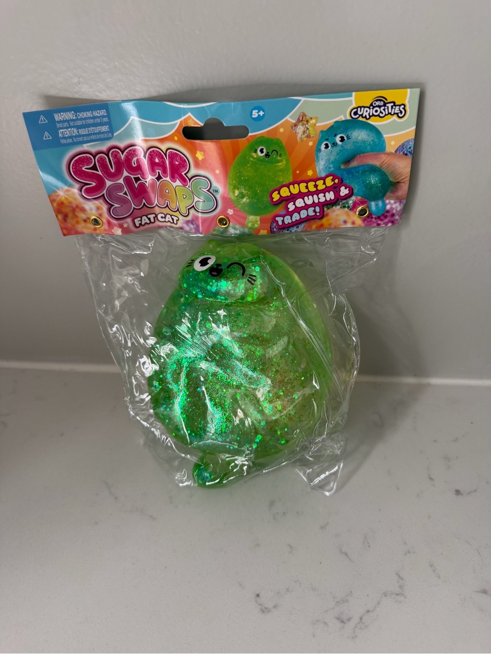 NEW Sugar Swaps Fat Cat Squeezable Toy - Green